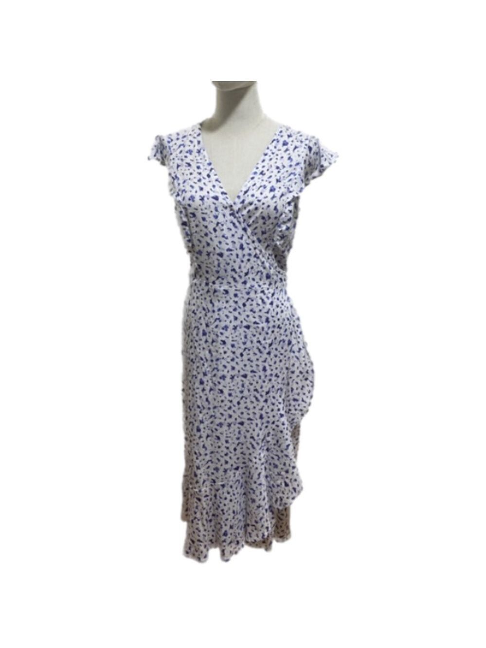 Caralyn MIRAND DROP FLORAL PRINT WITH RUFFLE WRAP MIDI DRESS TIE WAIST EUC SZ M